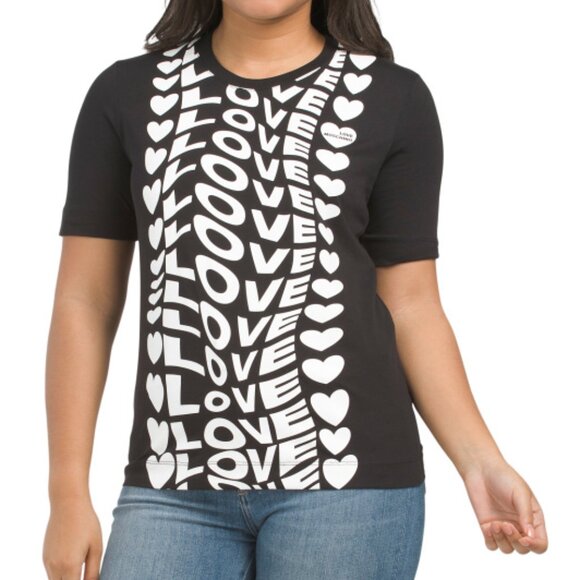 LOVE MOSCHINO Printed Hearts Tshirt 40 IT 4-6 NWT Black/White